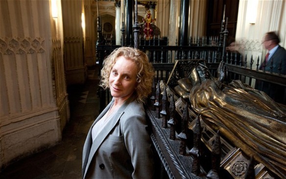 Philippa Gregory standing next to Margaret Beaufort's tomb in Westminister Abbey www.telegraph.co.uk 